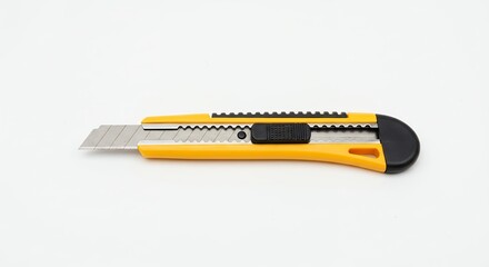 Yellow and black utility knife on white background