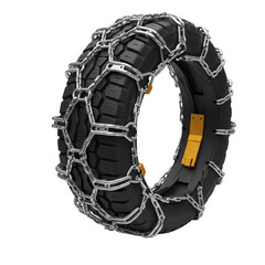 Isolated Automotive Tire with Snow Chains on Transparent Background