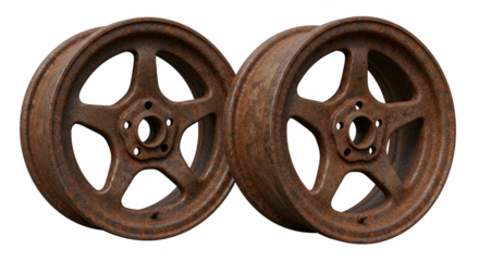 Illustration Of Rusty Metal Car Wheels Isolated On Transparent Background