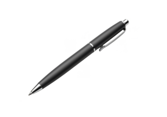 Isolated Black Pen Writing Tool Silver Metallic on Transparent Background
