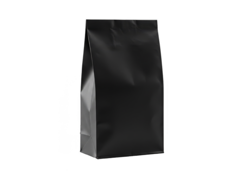 Isolated Black Paper Food Bag Packaging Mockup with Transparent Background