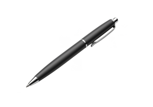 Isolated Black Pen Writing Tool Silver Metallic on Transparent Background