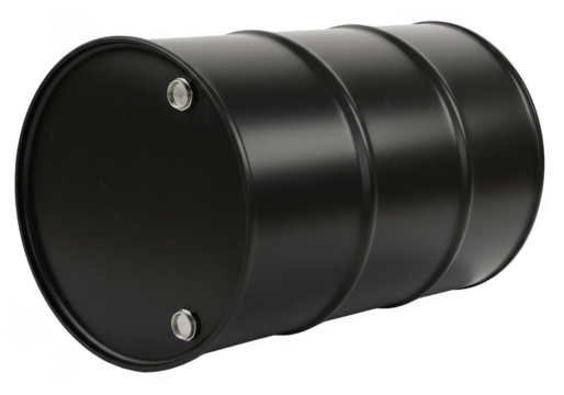 Isolated Black Metal Oil Barrel Drum For Fuel Storage On Transparent