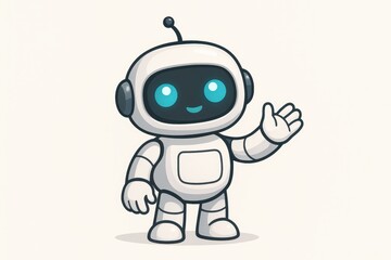 Obraz premium Friendly AI robot mascot pointing to blank space with cheerful expression and modern design
