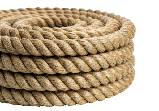 Isolated Close Up Of Brown Coiled Rope With Transparent Background