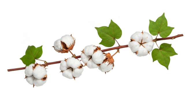 Isolated Cotton Plant Branch With Flower and Leaves PNG Image