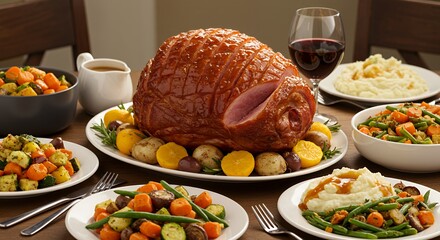 Glazed Ham, Roasted Vegetables, and Creamy Mashed Potatoes: A Festive Feast