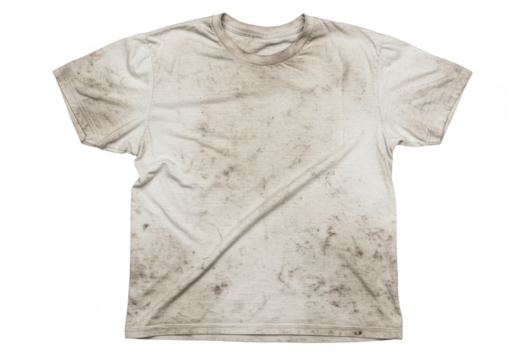 Isolated Dirty White T-Shirt with Mud Stain Grunge Style Apparel