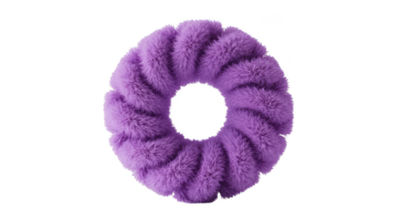 Isolated Fluffy Purple Donut 3D Rendering on Transparent Background