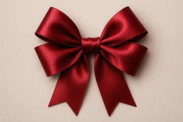 Fototapeta premium Elegant red satin ribbon bow with luxurious silk texture isolated on pristine white background for premium gift wrapping