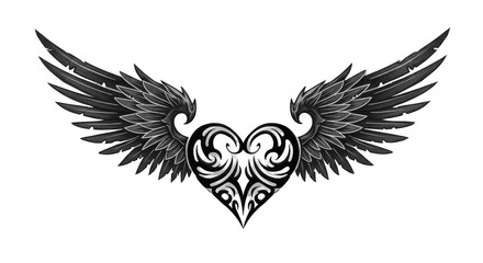 Obraz premium Illustration Wings Heart Design with Black Angel Feathers Isolated