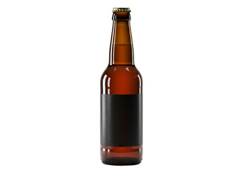 Isolated 3D Render Empty Brown Beer Bottle with Black Label on Transparent Background