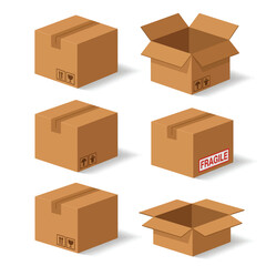 cardboard boxes on white background