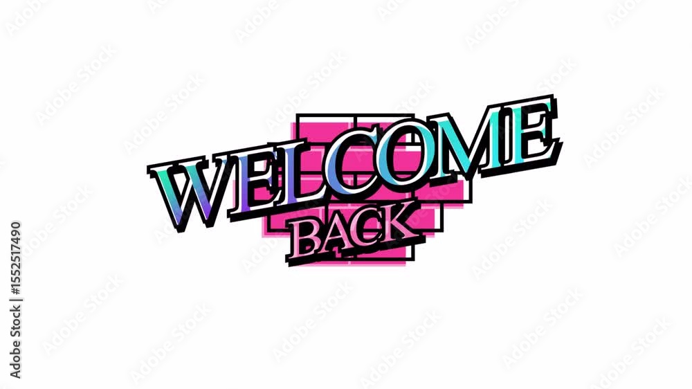 Poster retro welcome back animation with pink brick background and gradient text