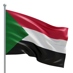 Isolated 3D Rendering of Sudanese Flag Waving on a Transparent Background