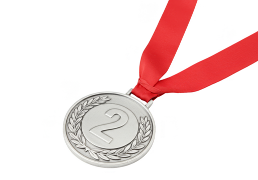 Illustration Silver Medal Second Place Isolated on Transparent Background