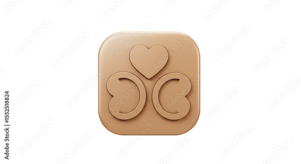 Poster Isolated Beige Heart Icon Rounded Shape 3D Rendering on Transparent Background