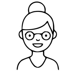 Obraz premium Simple Outline Woman with Bun and Glasses Portrait Illustration
