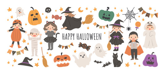 ハロウィンモチーフのかわいいイラスト　セット