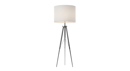 Modern Floor Lamp with White Shade and Metal Tripod Base in Minimalist Interior