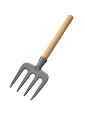 Isolated 3D Rendering Garden Fork Tool with Wooden Handle and Metal Prongs