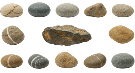 Isolated Pebble Stones Transparent Background River Rocks Smooth Texture
