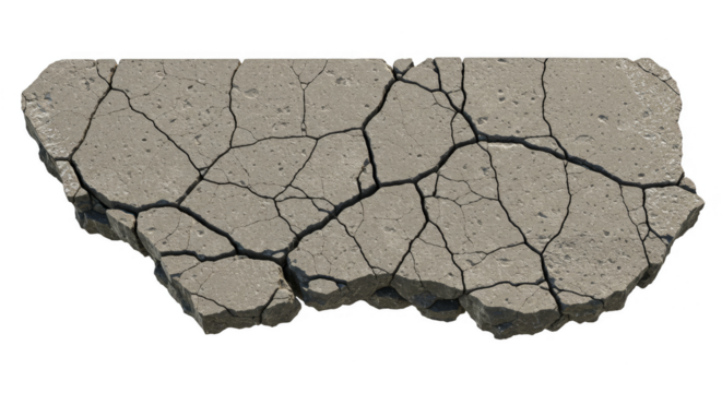 Isolated Cracked Asphalt Texture Gray Ground Surface on Transparent