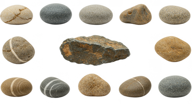 Isolated Pebble Stones Transparent Background River Rocks Smooth Texture