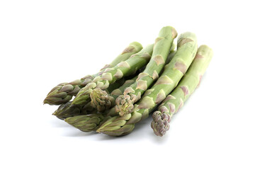 Fresh green asparagus spears isolated on a clean white background.