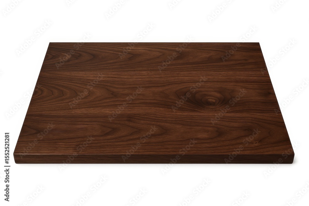 Poster dark walnut wooden table surface with rich grain patterns on pristine white background
