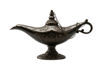 Isolated Antique Genie Lamp Detailed Magic Metallic Arabian Object