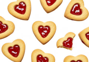 Isolated Heart Shaped Cookies with Red Jam on Transparent Background
