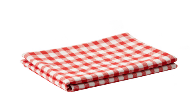 Isolated Red Checkered Napkin Cloth for Kitchen Table on Transparent Background