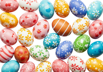 Isolated Background of Colorful Decorated Easter Eggs Pattern Arrangement