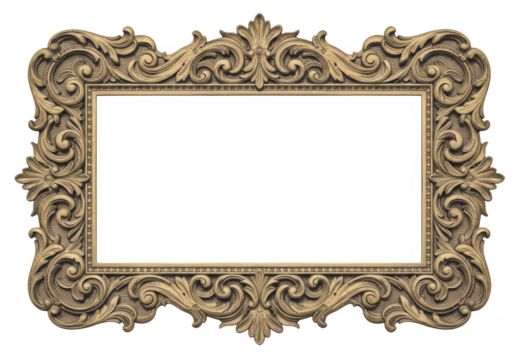 Isolated Illustration of Ornate Gold Frame with Vintage Design and Carved Details