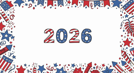 Fototapeta premium 2026 typography with patriotic red, white, and blue decorations – American celebration concept.