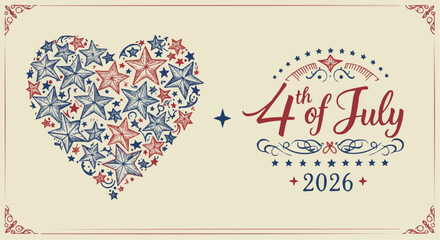 Heart made of floral elements with USA colors &ndash; 4th of July patriotic celebration theme.