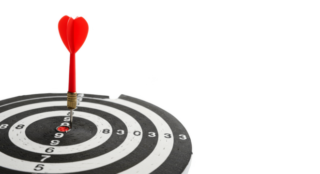 Isolated Illustration of Red Arrow Hitting Center Target on Transparent Background