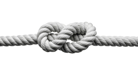 Isolated Cutout Image of White Twisted Rope Knot on Transparent Background