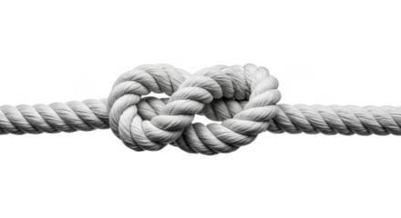 Isolated Cutout Image of White Twisted Rope Knot on Transparent Background