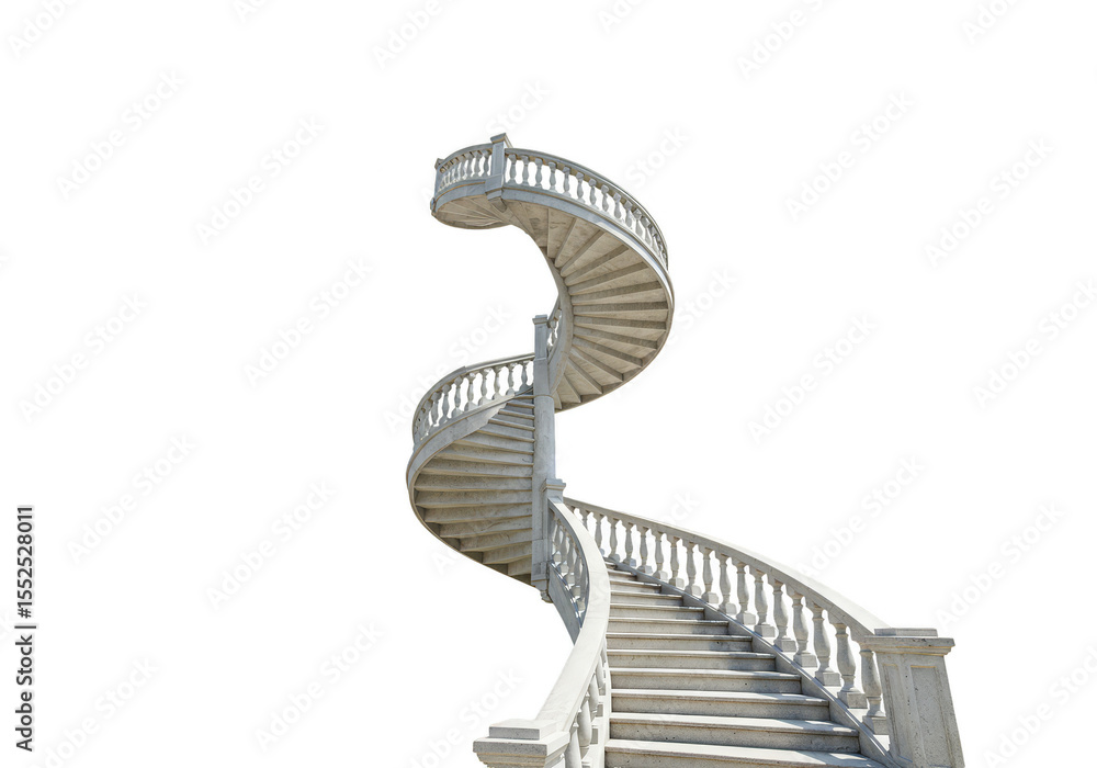 Fototapete isolated white spiral staircase in stone architecture on transparent background
