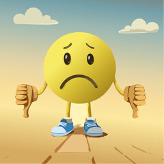 A Yellow Emoticon: Frown Face with Thumbs Down 3