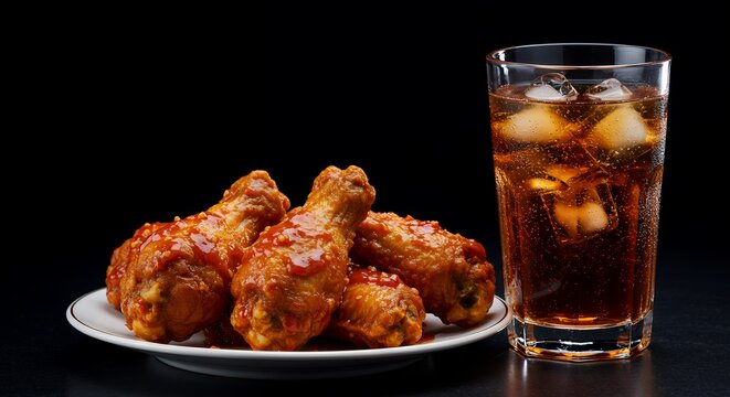 Crispy, saucy chicken wings and a refreshing iced drink create the perfect game-day spread.