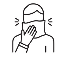 Coughing Person Line Icon - Cold, Flu, and Health Safety Concept