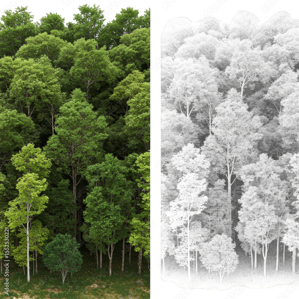 Poster isolated transparent background rendering of dense green forest trees