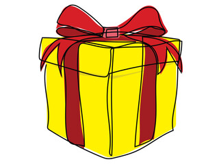 Gift box in continuous line drawing on white background.
