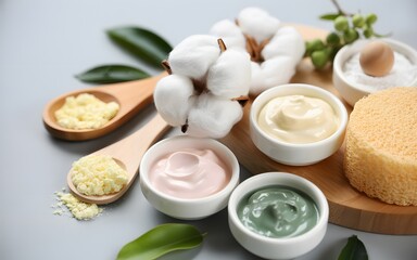Natural spa and skincare elements featuring masks and ingredients