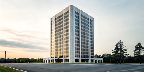 Obraz premium Modern Office Tower Contemporary Architecture at Sunset