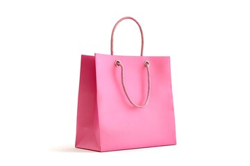 Pink Shopping Bag With Rope Handles, Isolated on White Background for Fashion Branding and Retail