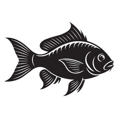 Black Silhouette Vector of Fish with Detailed Fins and Scales – Isolated Illustration